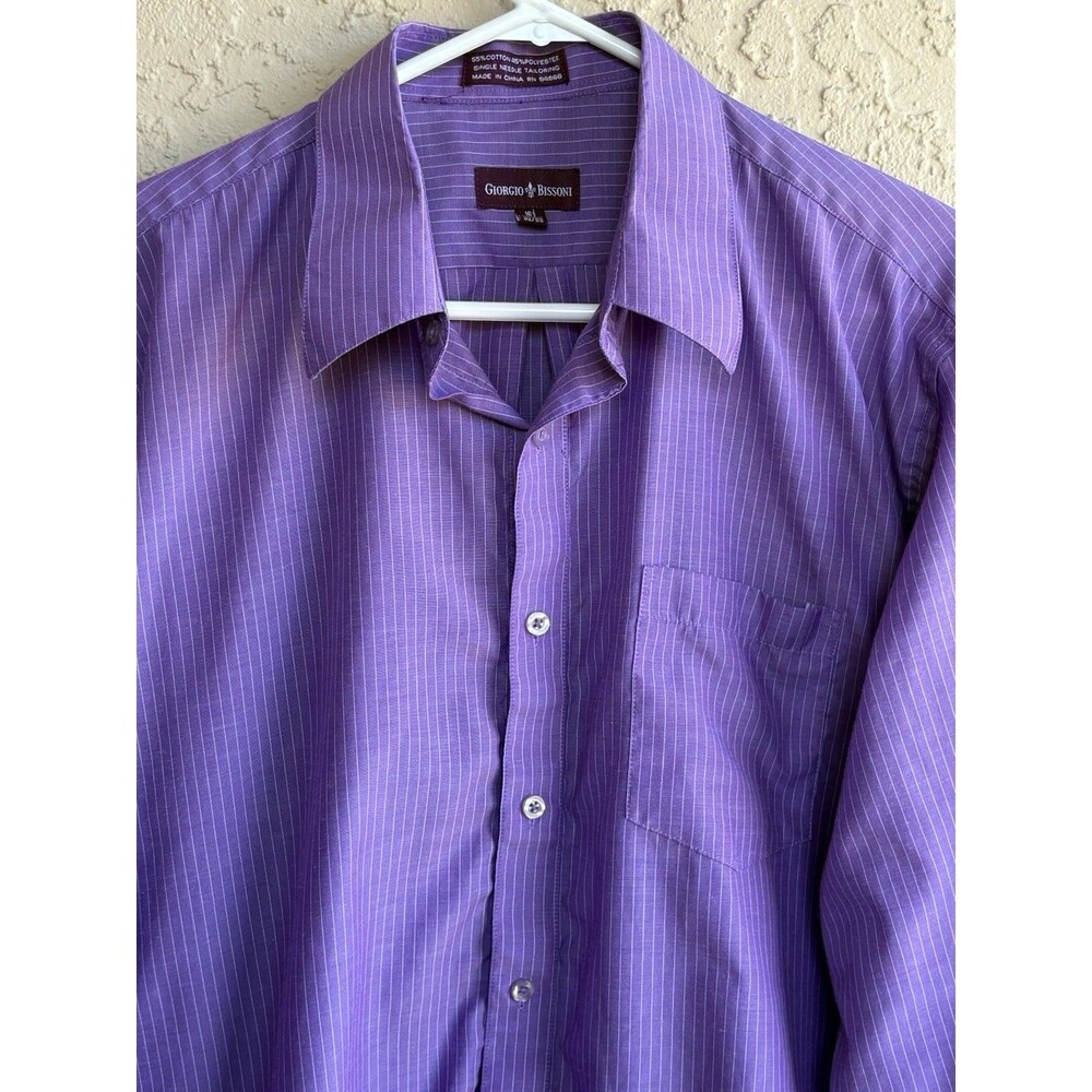 Giorgio Bissoni Purple Pinstriped  Size 16.5 32/33 Men’s Cotton Blend Shirt